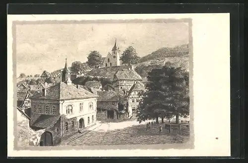 AK Zwingenberg a. d. Bergstrasse, Rathaus mit Kirche