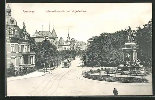 AK Hannover, Hohenzollernstrasse und Kriegerdenkmal