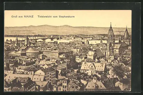AK Mainz, Gesamtansicht vom Stephansturm gesehen