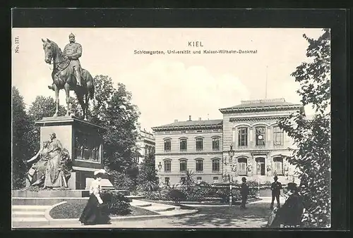 AK Kiel, Schlossgarten, Universität und Kaiser-Wilhelm-Denkmal