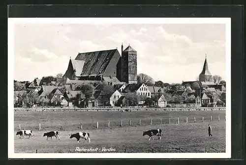 AK Verden, Ortspartie, Blick zur Kirche