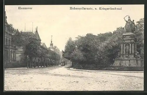 AK Hannover, Hohenzollernstrasse und Kriegerdenkmal