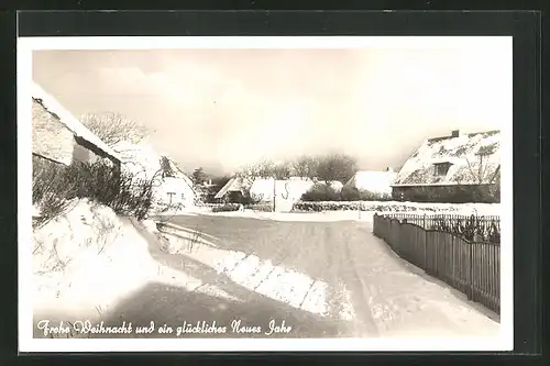 AK Keitum / Sylt, Winterliche Strassenpartie