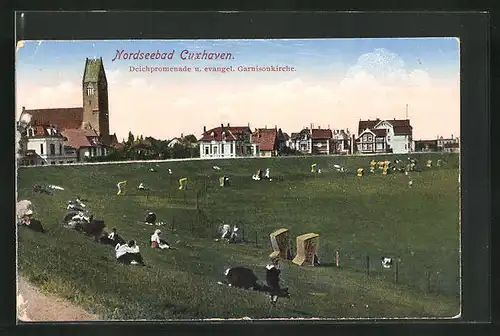 AK Cuxhaven, Deichpromenade und evangelische Garnisonkirche