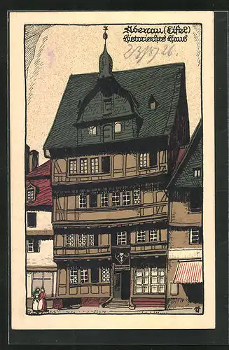 Steindruck-AK Adenau, Historisches Haus
