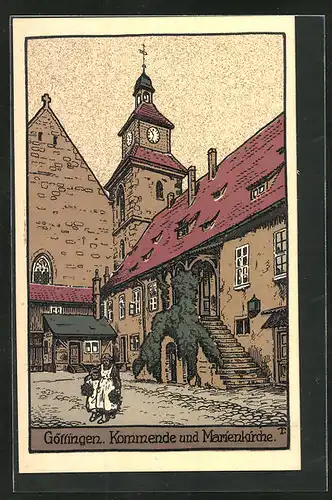 Steindruck-AK Göttingen, Kommende und Marienkirche
