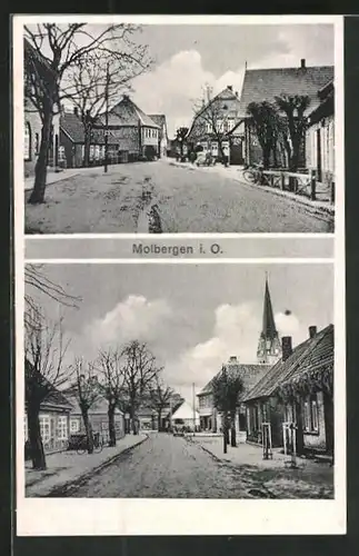 AK Molbergen i. O., Strassenpartie mit Kirche