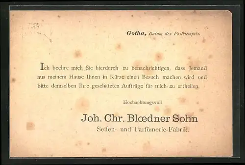 AK Gotha, Telegramm der Seifen- und Parfümerie-Fabrik