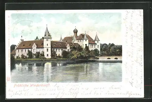 AK Wolfersdorf, Partie auf dem Wasser neben dem Schloss