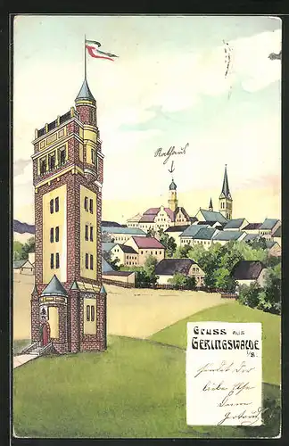 AK Geringswalde / Sachsen, Turm mit Ortsansicht