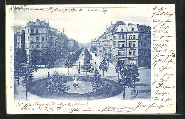 AK KölnNeustadt, Hohenstaufenring mit Springbrunnen Nr