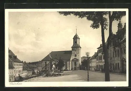 AK Grünhain, Blick zum Stadtplatz mit Hotel Ratskeller