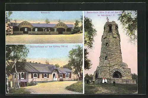 AK Netzschkau i. V., Bismarckturm, Colonnade, Gasthaus auf dem Kuhberg