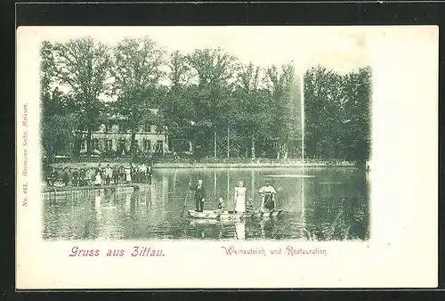 AK Zittau i. Sa., Weinauteich mit Gasthaus