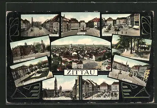 AK Zittau i. Sa., Marktplatz, Rathausplatz, Bautzener Strasse