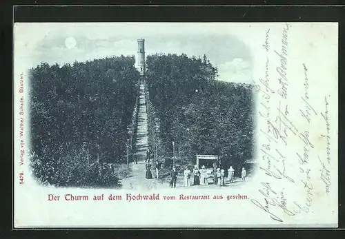 Mondschein-AK Oybin, Blick zum Thurm auf dem Hochwald