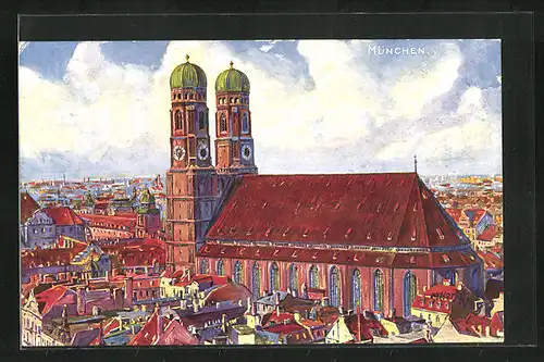 AK München, Blick auf die Frauenkirche