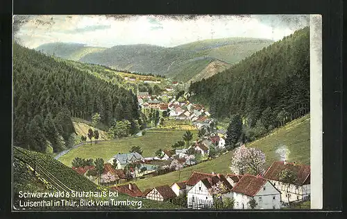 AK Luisenthal /Thür., Ortsansicht mit Schwarzwald & Strutzhaus, Blick vom Turmberg
