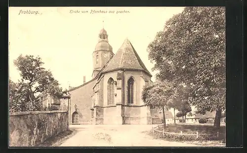 AK Frohburg / Sachsen, Kirche vom Pfarrhaus gesehen