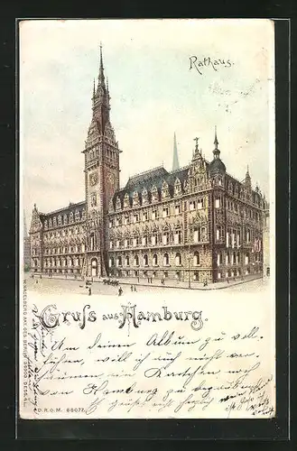 Lithographie Hamburg, Blick zum Rathaus, Halt gegen das Licht