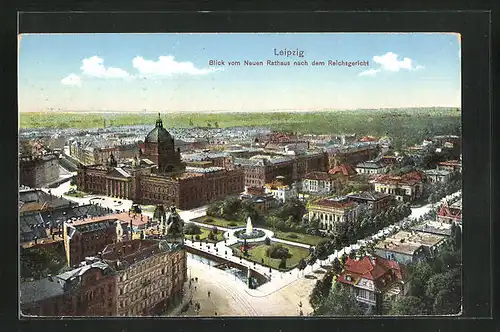 AK Leipzig, Blick vom Neuen Rathaus nach dem Reichsgericht