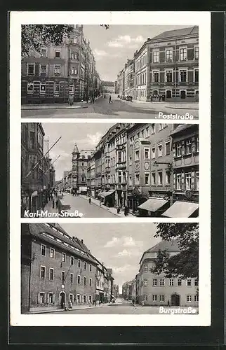 AK Freiberg / Sachsen, Karl-Marx-Strasse, Poststrasse, Burgstrasse