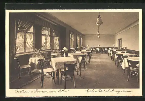 AK Waldkatzenbach / Odenwald, Gasthaus-Pension zum Adler, Blick in das Spiel- und Unterhaltungszimmer