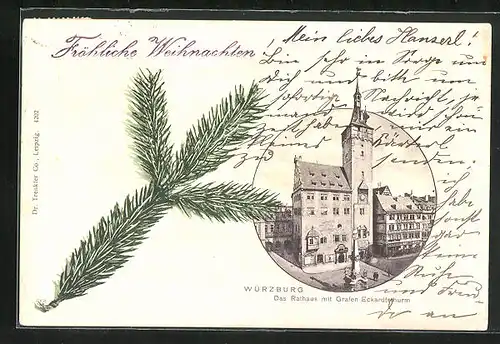AK Würzburg, Rathaus mit Grafen Eckardtsturm, Tannenzweig