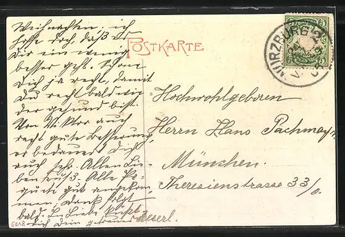 AK Würzburg, Rathaus mit Grafen Eckardtsturm, Tannenzweig