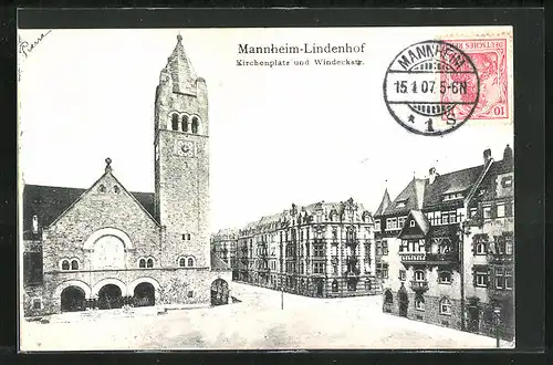 AK Mannheim-Lindenhof, Kirchenplatz und Windeckstrasse