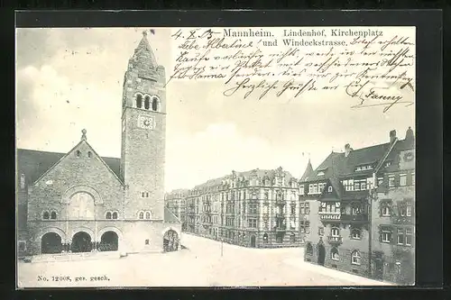 AK Mannheim-Lindenhof, Kirchenplatz und Windeckstrasse