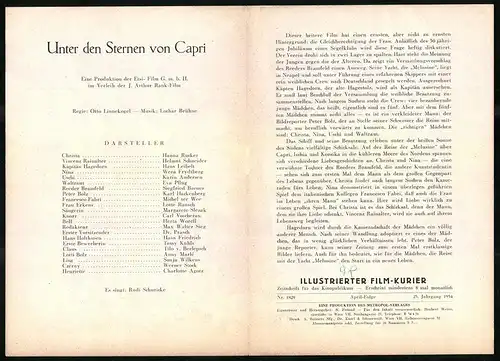 Filmprogramm IFK Nr. 1829, Unter den Sternen von Capri, Hanna Rucker, Helmut Schneider, Regie: Otto Linnekogel