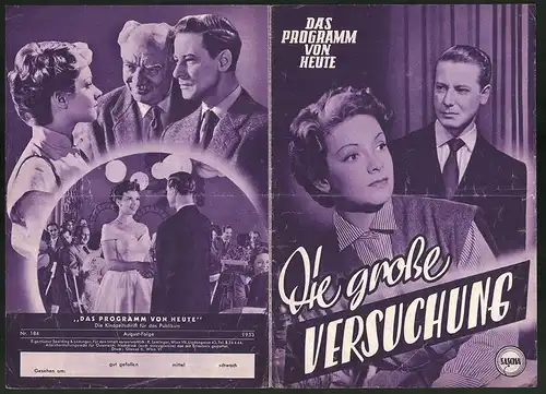 Filmprogramm Programm von Heute Nr. 184, Die grosse Versuchung, Ruth Leuwerik, Renate Mannhardt, Regie: Rolf Hansen
