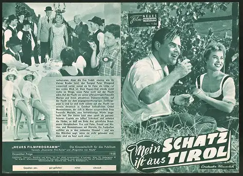 Filmprogramm NFP Nr. 1136, Mein Schatz ist aus Tirol, Marianne Hold, Joachim Fuchsberger, Regie: Hans Quest