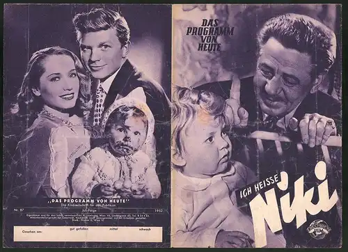 Filmprogramm Programm von Heute Nr. 87, Ich heisse Niki, Paul Hörbiger, Hardy Krüger, Regie: Rudolf Jugert