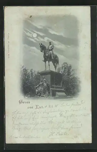 Mondschein-AK Kiel, Kaiser-Wilhelm-Denkmal