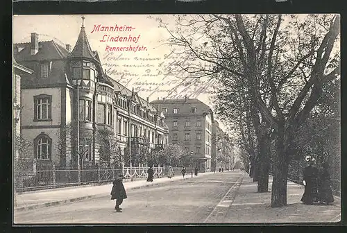 AK Mannheim-Lindenhof, Rennershofstrasse mit Passanten