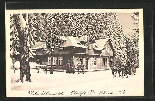 AK Oberhof /Thür., Gasthaus Untere Schweizerhütte im Winterkleid