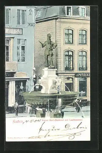 AK Aachen, Kaiser Karl-Denkmal mit Laufbrunnen