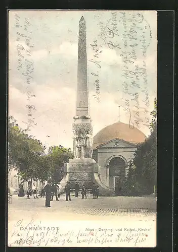 AK Darmstadt, Alice-Denkmal und kathol. Kirche