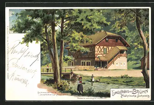 Lithographie Brünn / Brno, Schweizerhütte i. Josefsthal bei Adamsthal