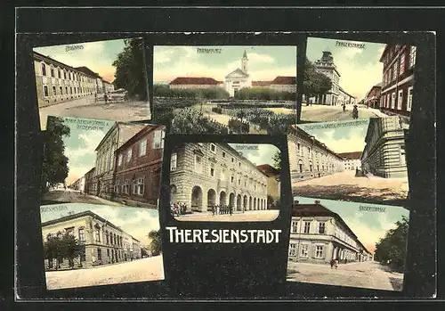 AK Theresienstadt / Terezin, Zeughaus, Kaiserstrasse, Maria Theresia Strasse & Offizierskasino