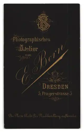 Fotografie E. Born, Dresden, Pragerstrasse 5, Portrait junge Dame in zeitgenössischer Kleidung