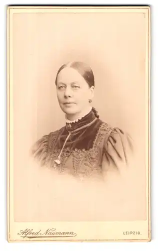 Fotografie Alfred Naumann, Leipzig, Dorotheenstrasse, Portrait bürgerliche Dame mit Kragenbrosche