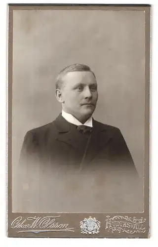 Fotografie Oskar W. Olsson, Hudiksvall, Portrait junger Herr im Anzug mit Krawatte