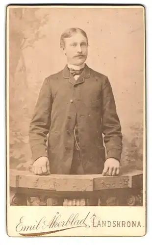 Fotografie Emil Akerblad, Landskrona, Portrait junger Herr in modischer Kleidung