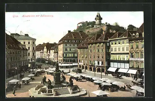 AK Graz, Hauptplatz mit Schlossberg