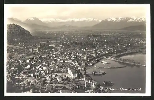 AK Bregenz, Gesamtansicht mit Alpenpanorama