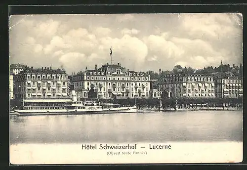 AK Luzern, Hotel Schweizerhof mit Flusspartie
