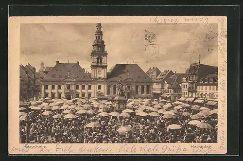 AK Mannheim, Marktplatz mit Brunnen